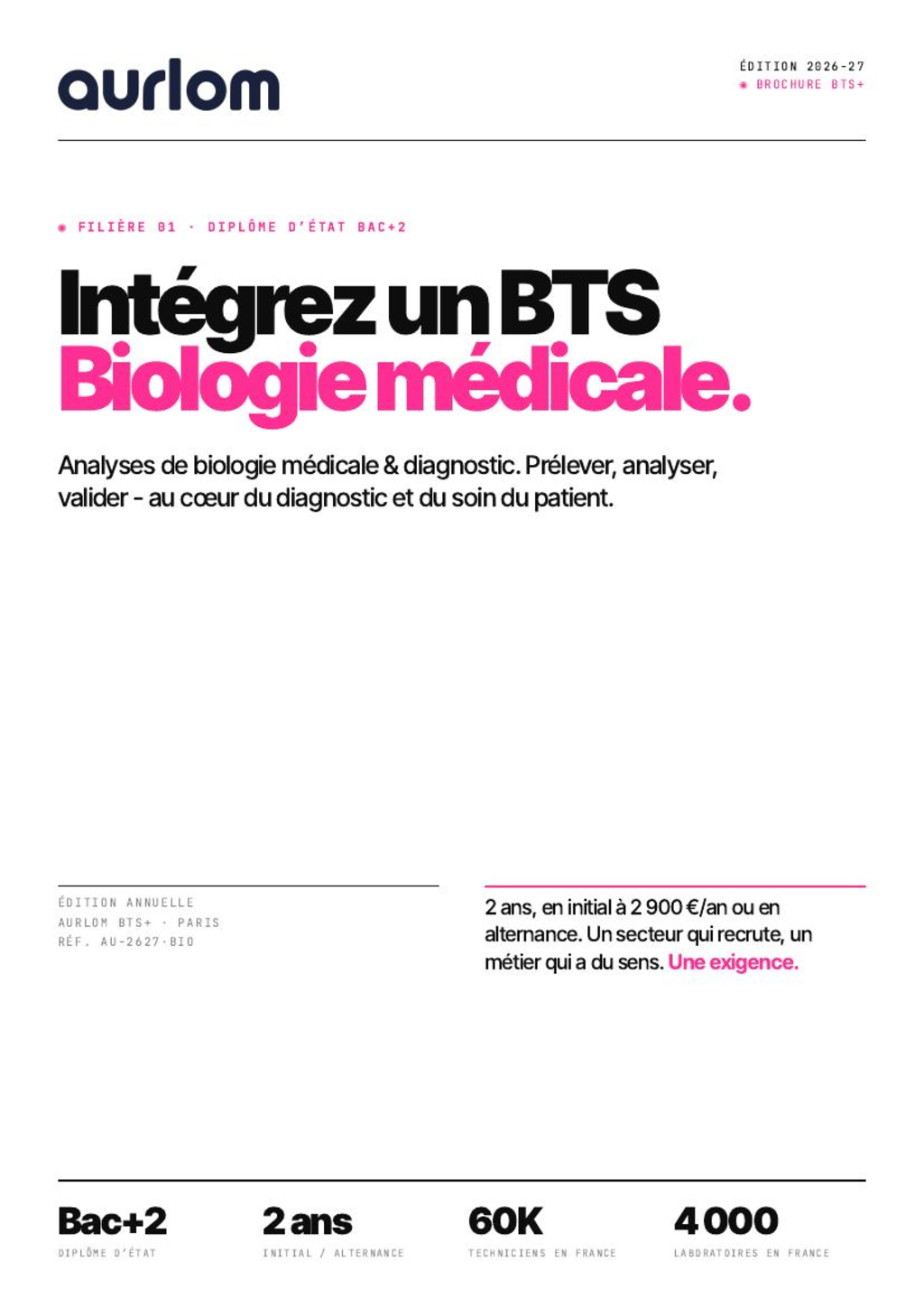 Aperçu de la première page de la brochure BTS Biologie Médicale Aurlom